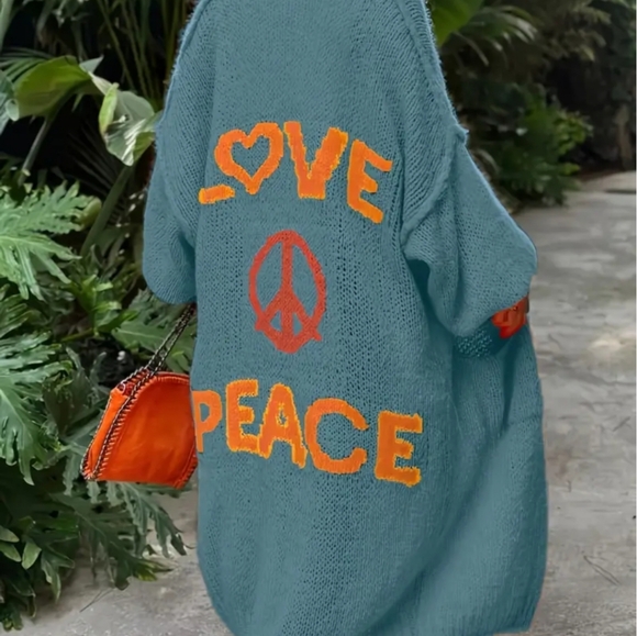 New love peace sweater cardigan jacket - Picture 2 of 6